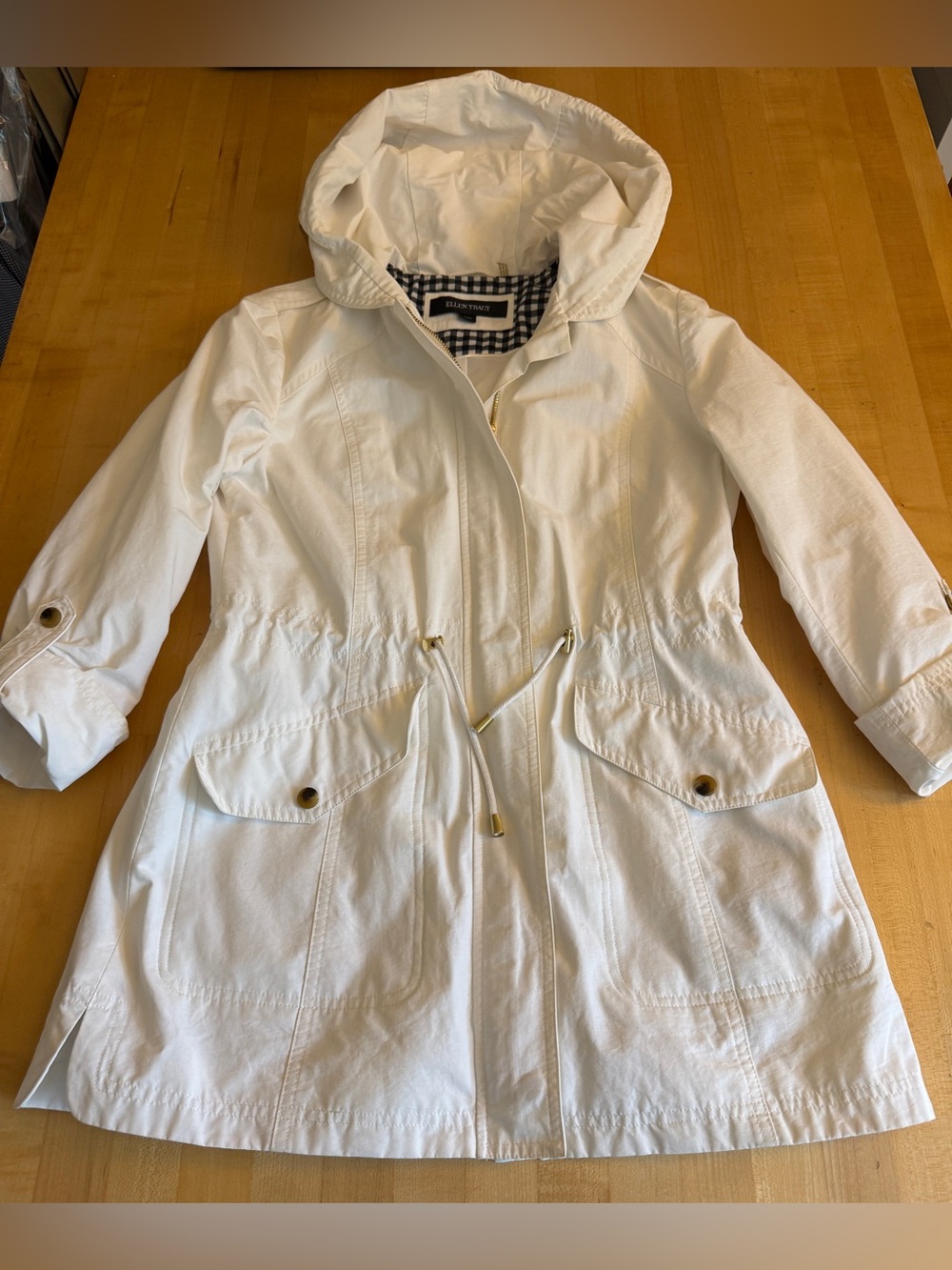 Ellen Tracy Rain Jacket Raincoat w/Hood White S